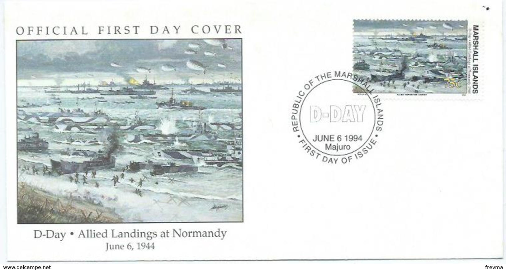 Enveloppe 1er Jour Marshall Islands FDC Debarquement 6 Juin 1944 - Marshall