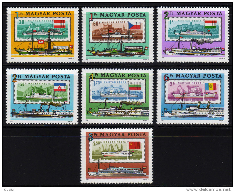 UNGARN 1981 ** Raddampfer & Flaggen - MiNr.3514-3520 Kompletter Satz MNH - Bateaux