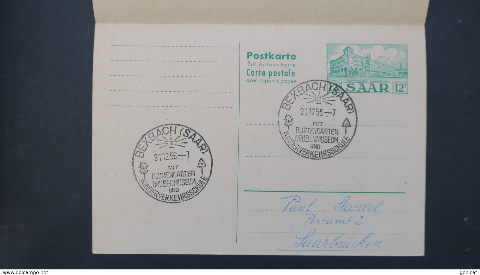 Sarre Entier Postal CP 48 Recommandé Avec Réponse Payée 31 Decembre 1956 , Postal Stationery With Reply Used - Entiers Postaux
