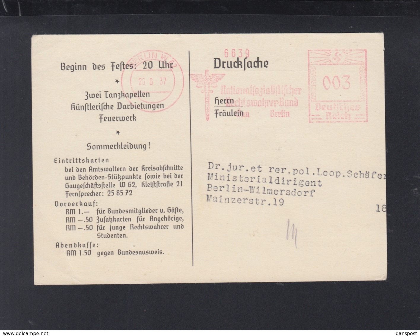 Dt. Reich PK NS Reichswahrerbund Gau Berlin Sommerfest 1937 - Storia Postale