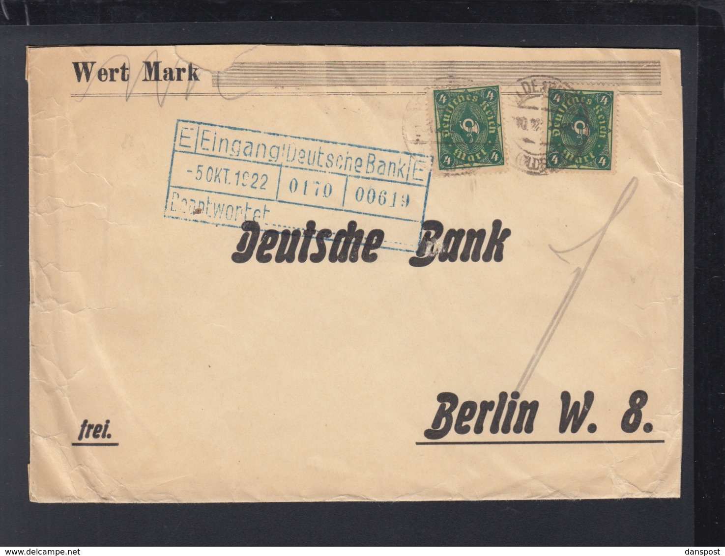 Dt. Reich Dt. Bank Brief 1922 MeF - Briefe U. Dokumente