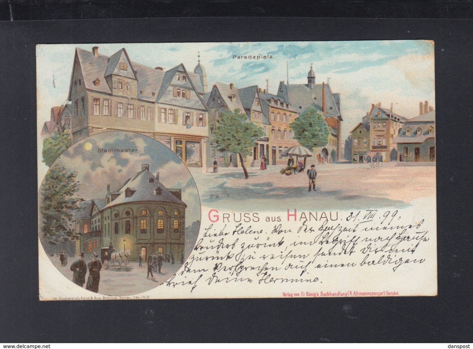 Dt. Reich Litho-AK Gruss Aus Hanau 1899 - Hanau