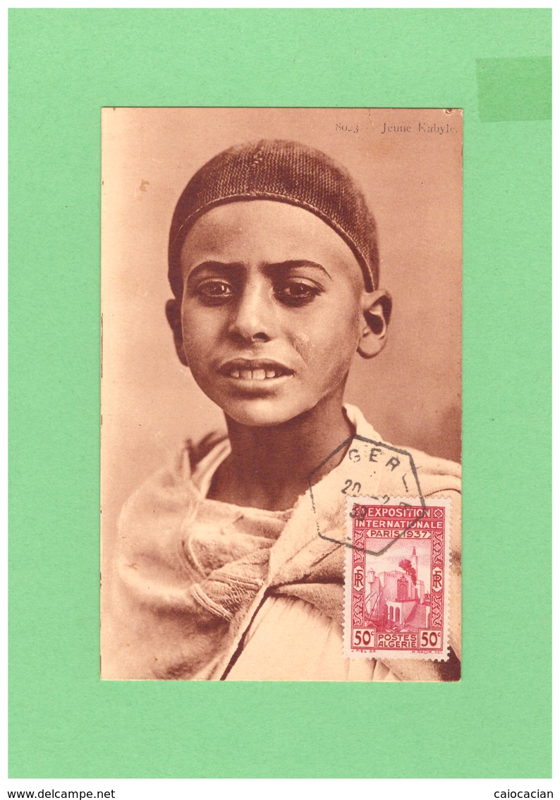 1938 ALGERIA GIOVANE RAGAZZO CARTOLINA AFFRANCATURA DI 1 FRANCOBOLL0 - Storia Postale