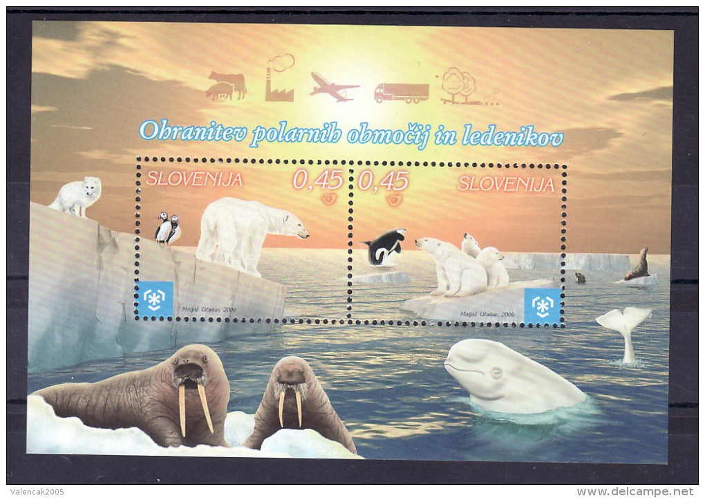 1324/ Slowenien Slovenia 2009 Mi.No. 713 - 714 ** MNH Block Climate Changes Polar Bear Eisbär Ours Polaire Animal Tier - Slovenia