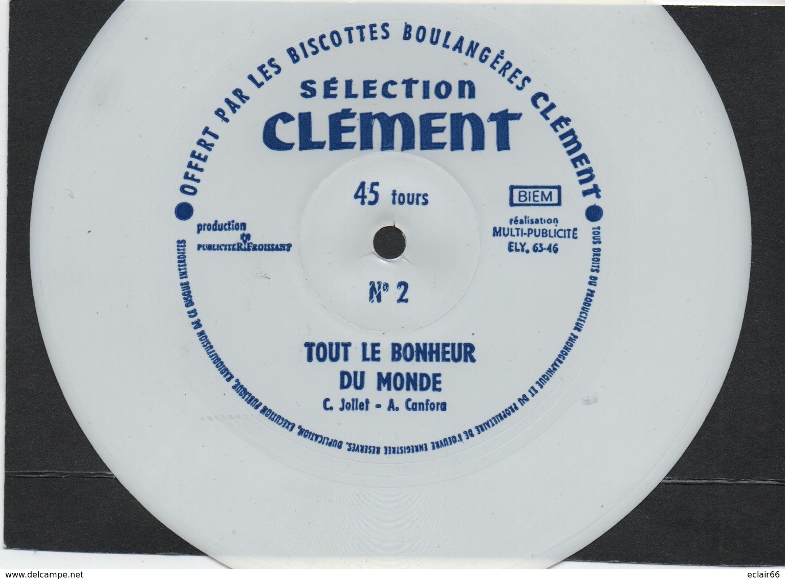 9 DISQUES SOUPLE Blanc 45 TOURS -LOT PUBLICITE - Biscottes Boulangéres CLEMENT N° 4 MARTIN 1964 - Formats Spéciaux