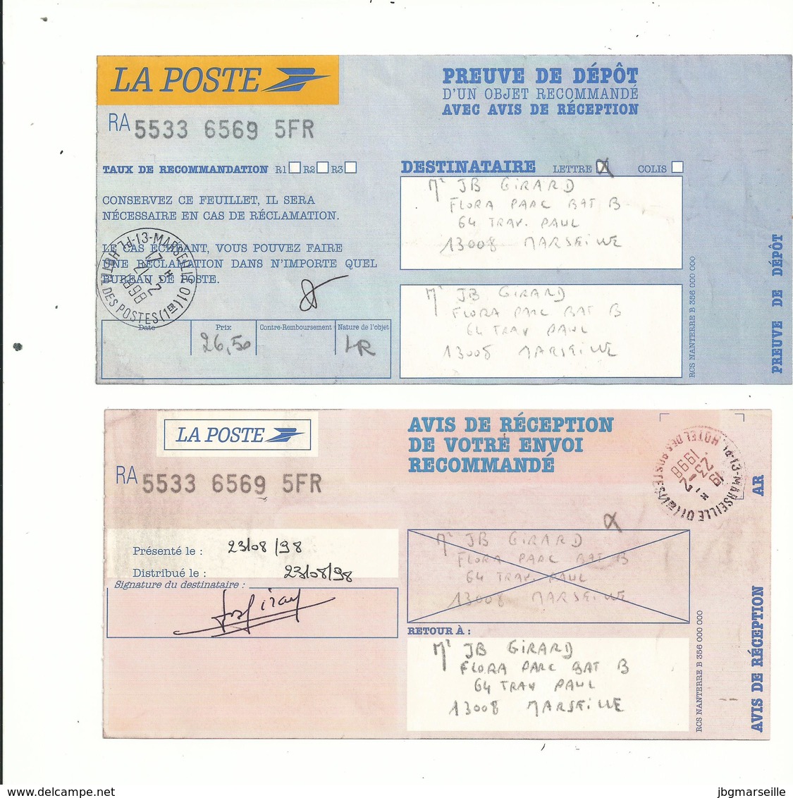 1 LR  Avec Carnet Entier  JDT 1998 + 2 Bords De Feuille N°3135..+ Preuve D'envoi Et De Réception...à Voir. - 1990-1999