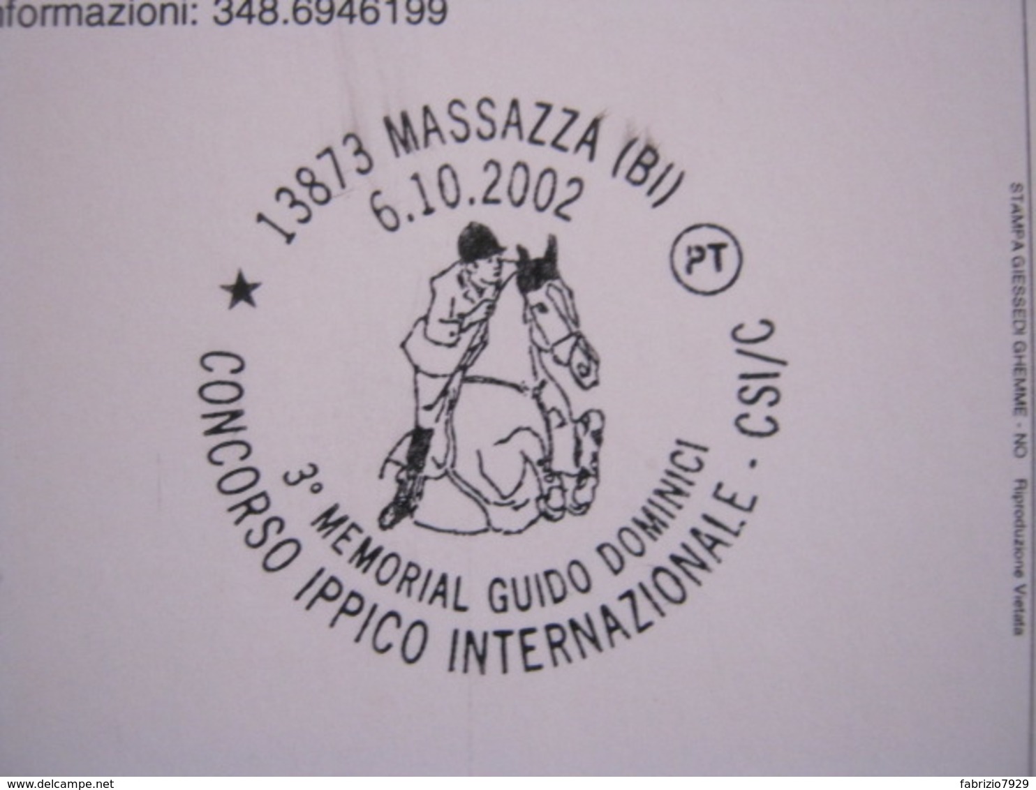 A.08 ITALIA ANNULLO - 2002 MASSAZZA BIELLA CONCORSO IPPICO MEMORIAL GUIDO DOMINICI EQUITAZIONE CAVALLO HORSE - Hippisme