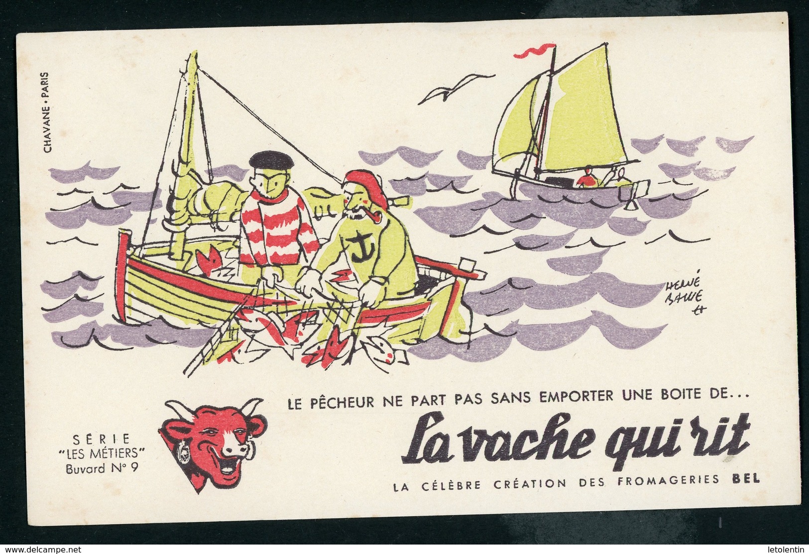 BUVARD:  LA VACHE QUI RIT - SERIE LES METIERS N°9 - LE PÊCHEUR (ILLUSTR. HERVE BAILLE) - FORMAT  Env. 13,5X21 Cm - Dairy