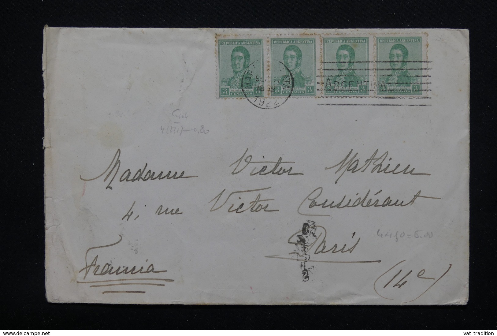 ARGENTINE - Enveloppe De Mar Del Plata Pour La France En 1922 - L 22859 - Lettres & Documents