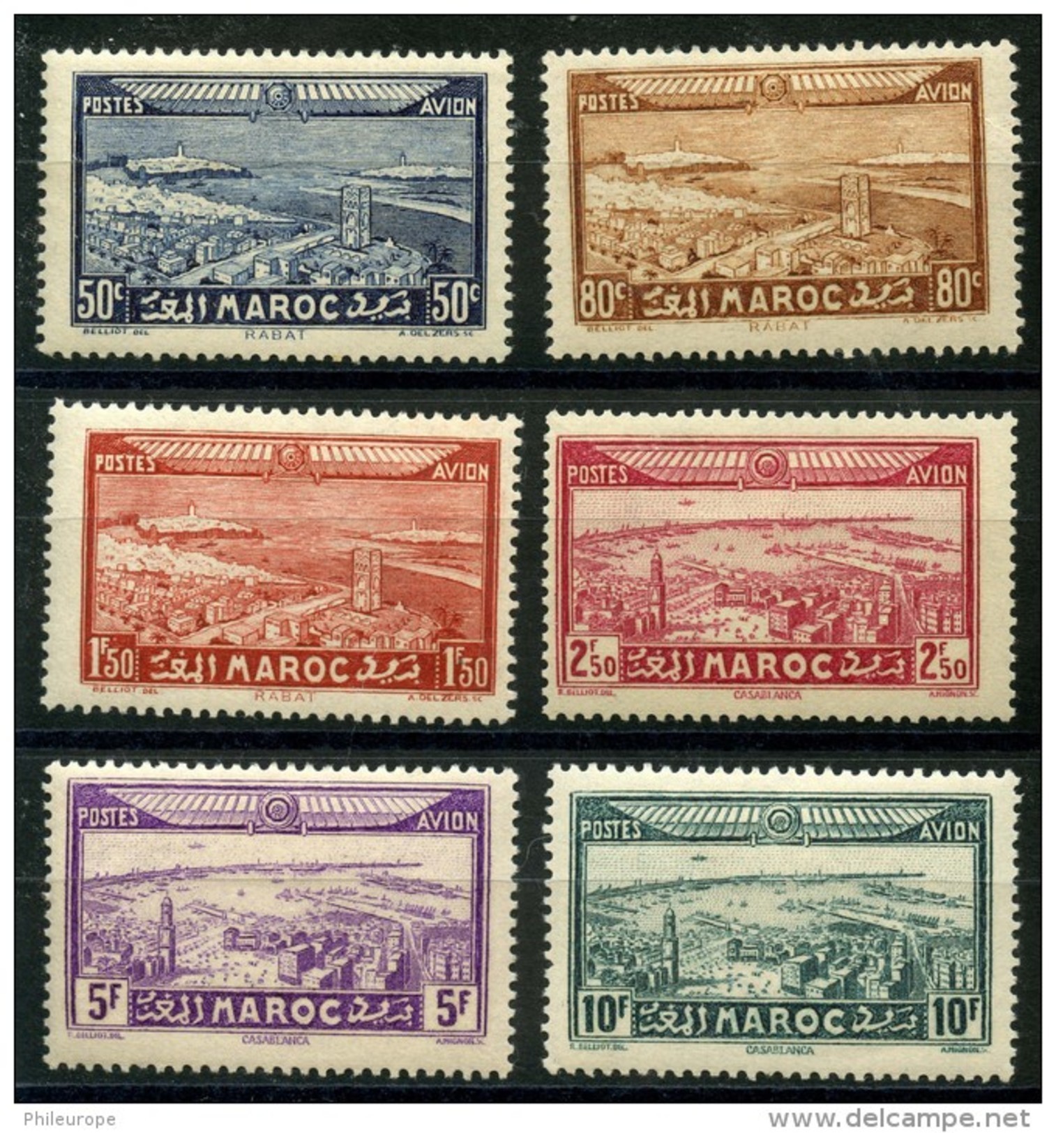 Maroc (1933) PA N 34 à 39 * (charniere) - Neufs