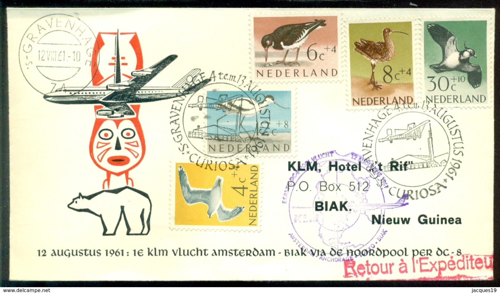 Nederland 1961 Eerste KLM DC-8 Poolvlucht Amsterdam - Biak VH A 584a - Luchtpost