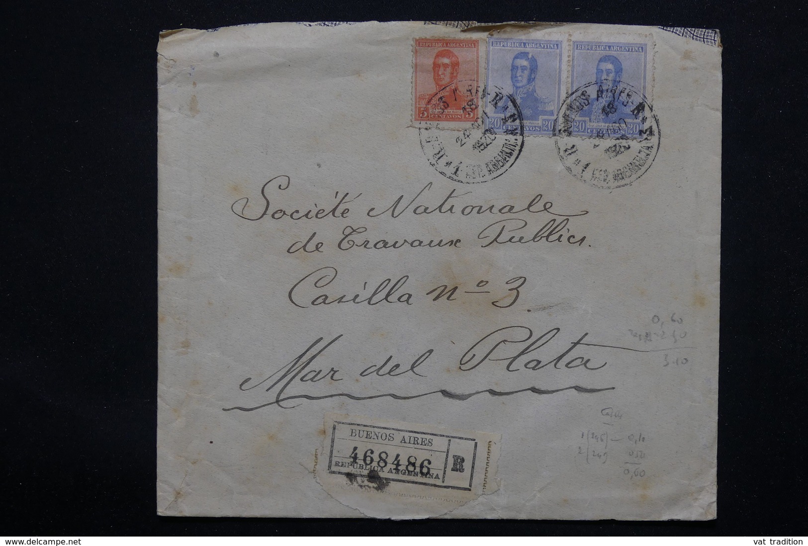 ARGENTINE - Enveloppe En Recommandé De Buenos Aires Pour Mar Del Plata En 1920 - L 22869 - Lettres & Documents