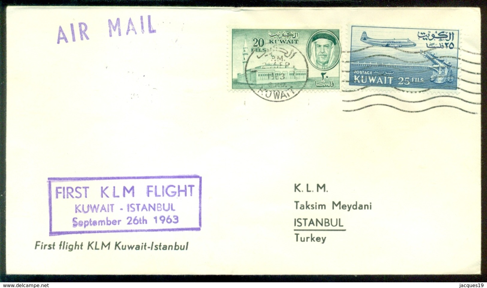 Kuwait 1963 First KLM Flight Kuwait - Istanbul VH A 633a - Kuwait