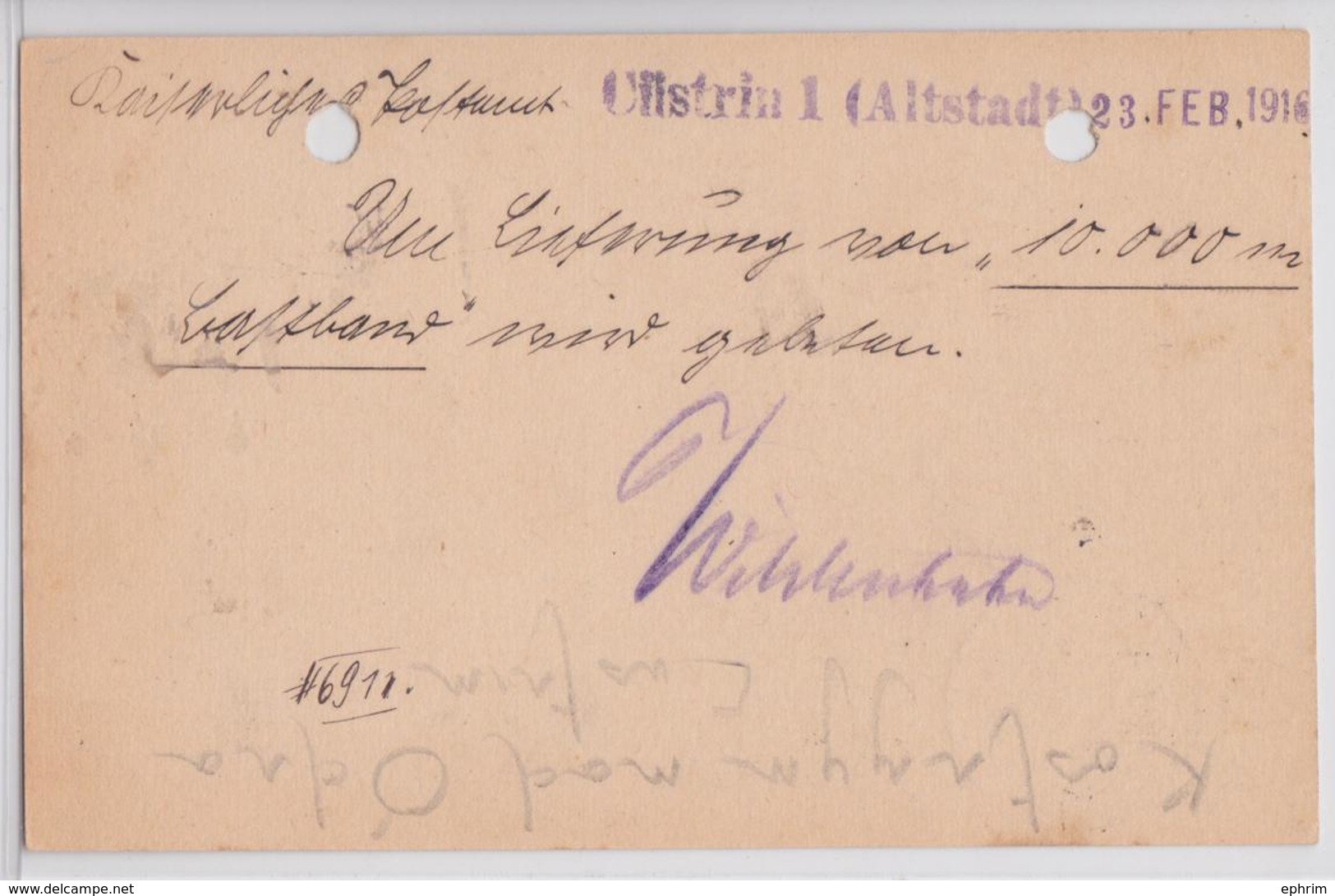 CÜSTRIN POLEN POSTKARTE KRIEG FELDPOST KAISERE-DEUTSCHES POSTAMT 23.02.1916 KOSTRZYN NAD ODRA POLSKA FRANCHISE MILITAIRE - Briefe U. Dokumente