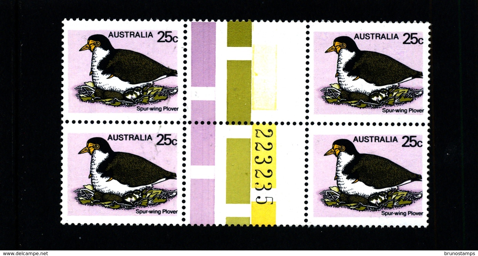 AUSTRALIA - 1978  25c  SPUR WING PLOVER   NUMBERED UNFOLDED  GUTTER PAIRS   MINT NH - Nuovi