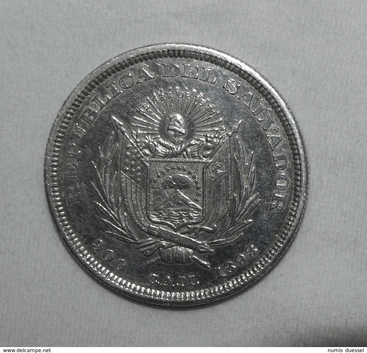 Silber/Silver El Salvador Columbus, 1893 C.A.M., 1 Peso Vz-funz/xf-AU - El Salvador