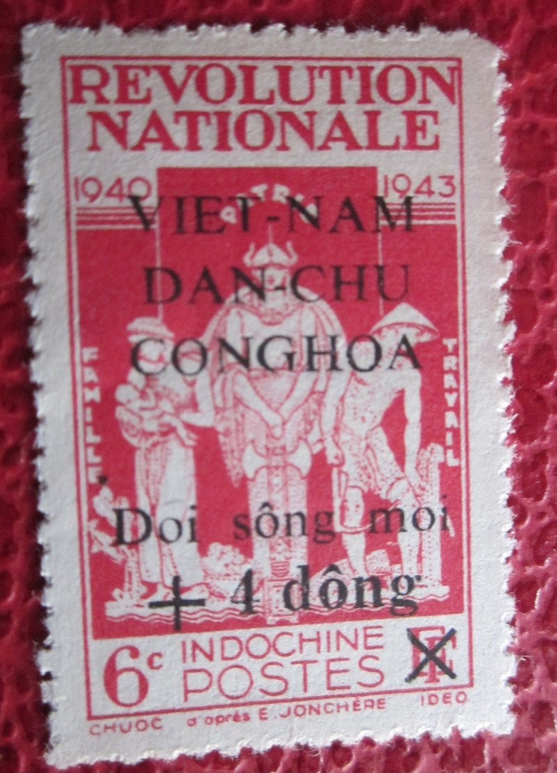 Timbre Viet-nam  - Révolution Nationale 1940-43 Surcharge + 4 Dong Dan Chu Conghoa - Vietnam