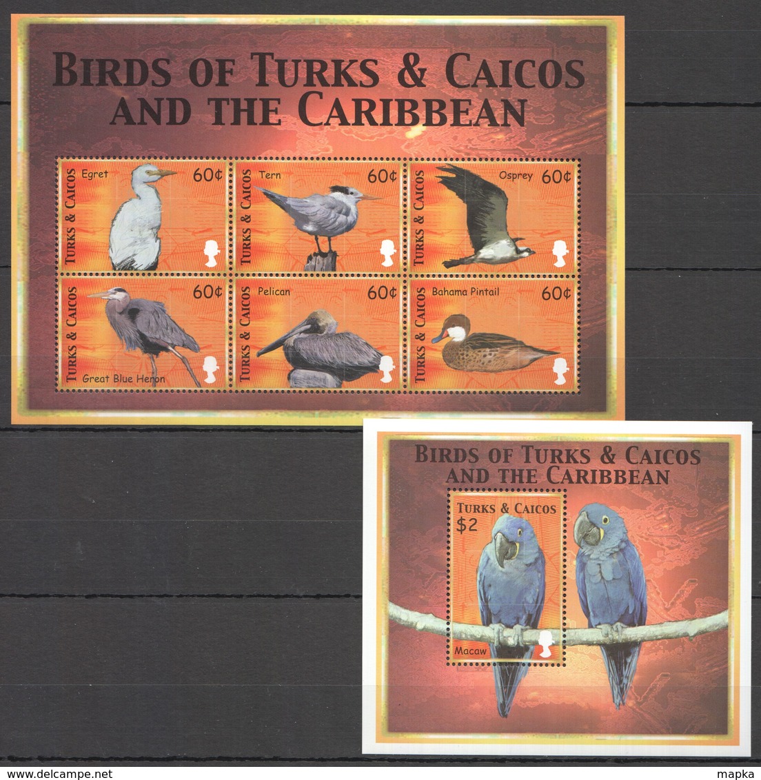 H1890 TURKS & CAICOS FAUNA BIRDS OF TURKS & CAICOS & THE CARIBBEAN 1KB+1BL MNH - Other & Unclassified