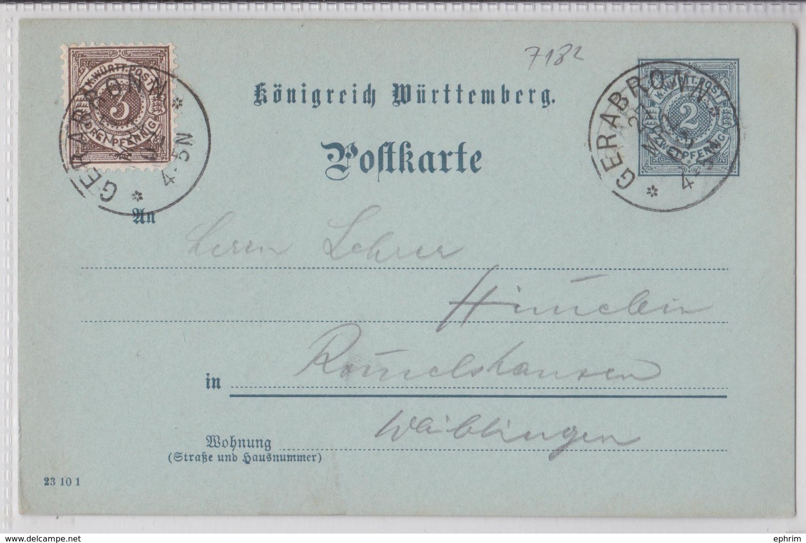 GERABRONN KÖNIGREICH WÜRTTEMBERG POSTKARTE 27.03.1902 - Autres & Non Classés