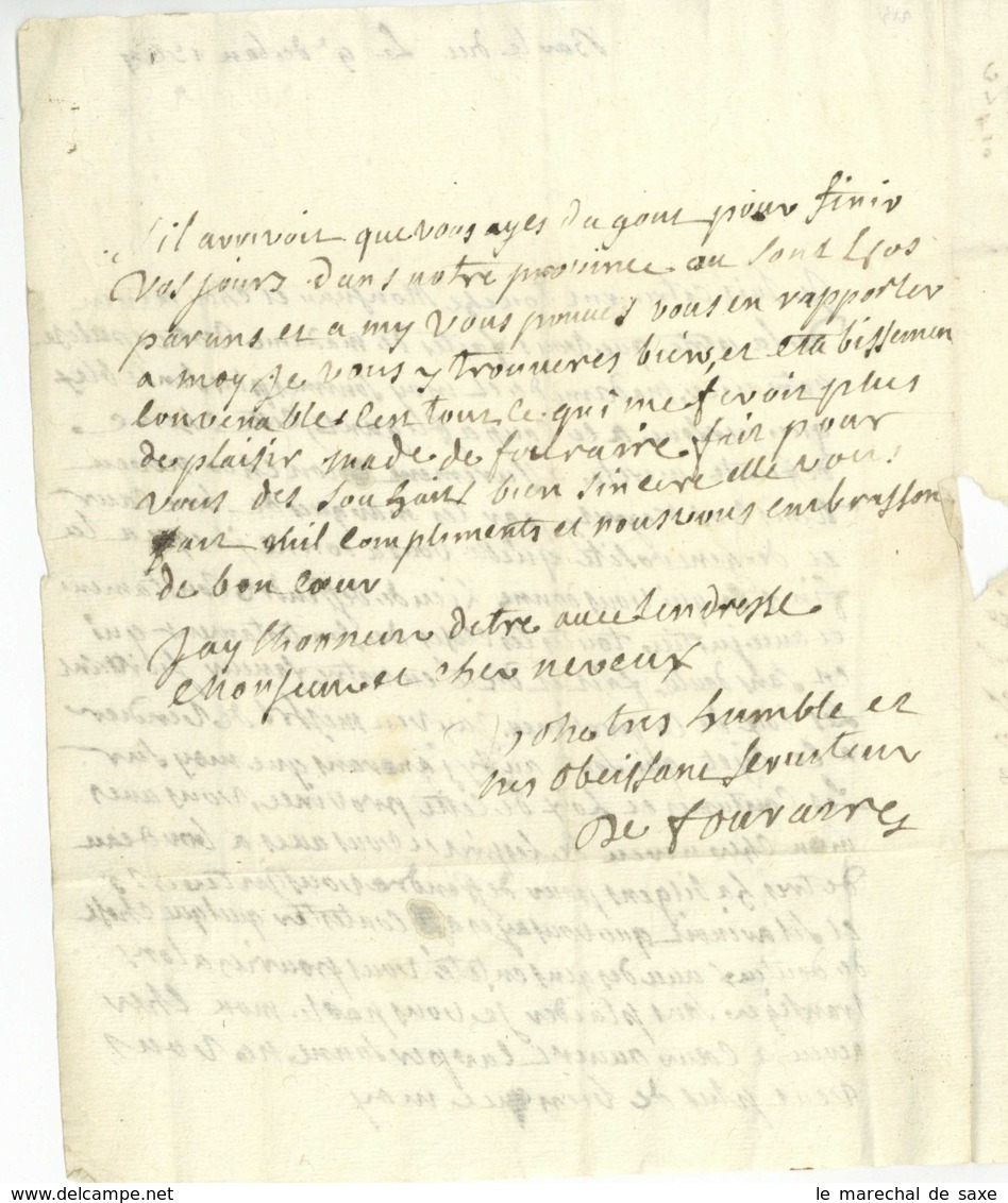 BAR-LE-DUC 1764 LAS DU FOURAIRE A M De Vendier Chevalier De Saint Louis A ? Guyenne - Manuskripte