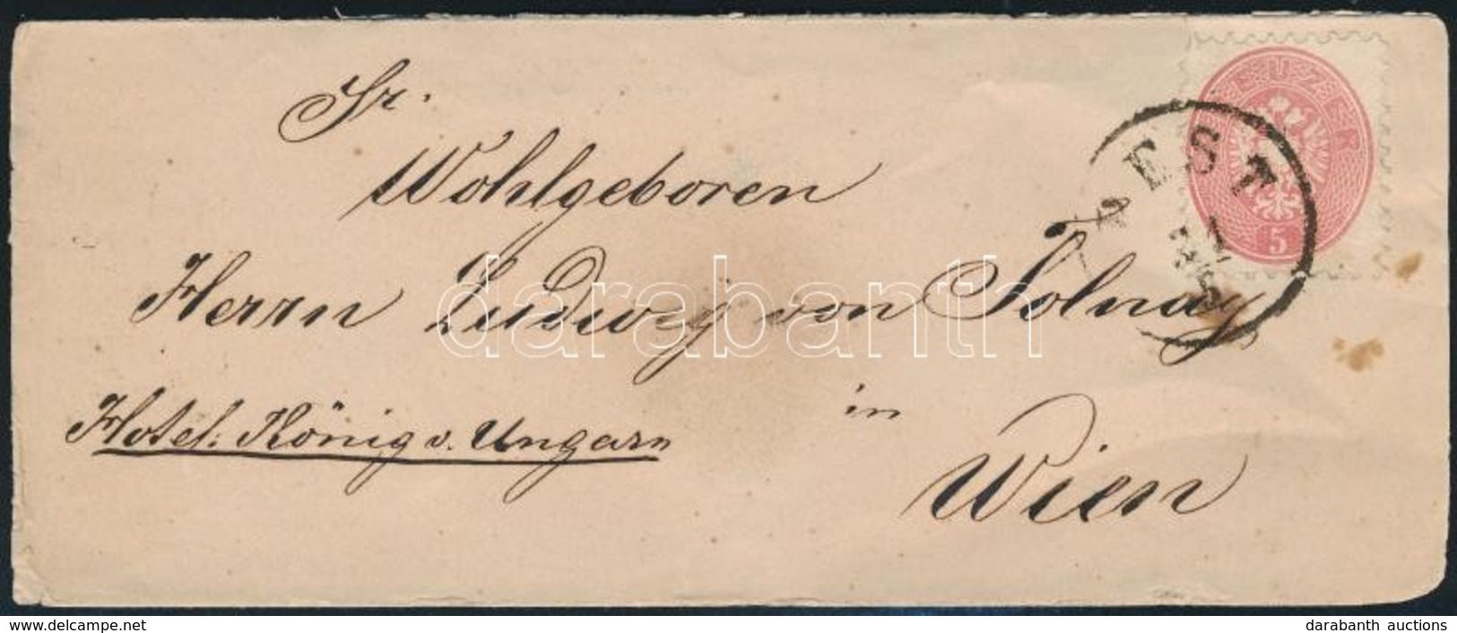 1867 A Magyar Posta Provizórikus Bélyegei 1864 5kr 1867 Május 21-én Feladott Levélen 'PEST' - Wien (50.000) - Other & Unclassified