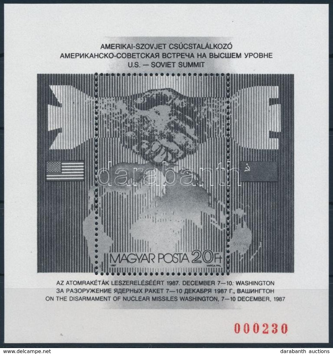 ** 1987 Csúcstalálkozó Feketenyomat Blokk Piros Sorszámmal, Példányszám 1.100 Db  (32.000) / Mi Block 194 Blackprint Wit - Other & Unclassified