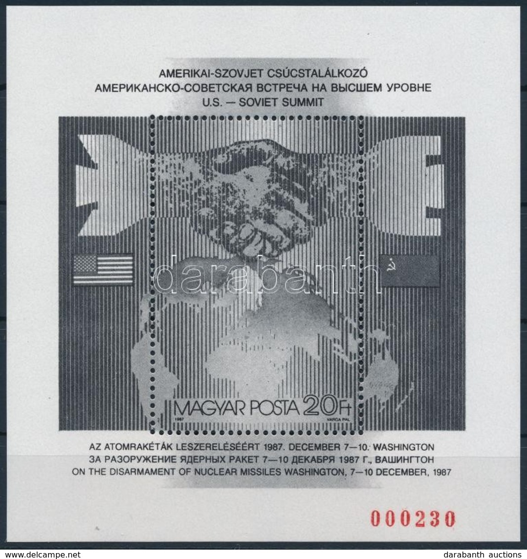 ** 1987 Csúcstalálkozó Feketenyomat Blokk Piros Sorszámmal, Példányszám 1.100 Db  (32.000) / Mi Block 194 Blackprint Wit - Altri & Non Classificati