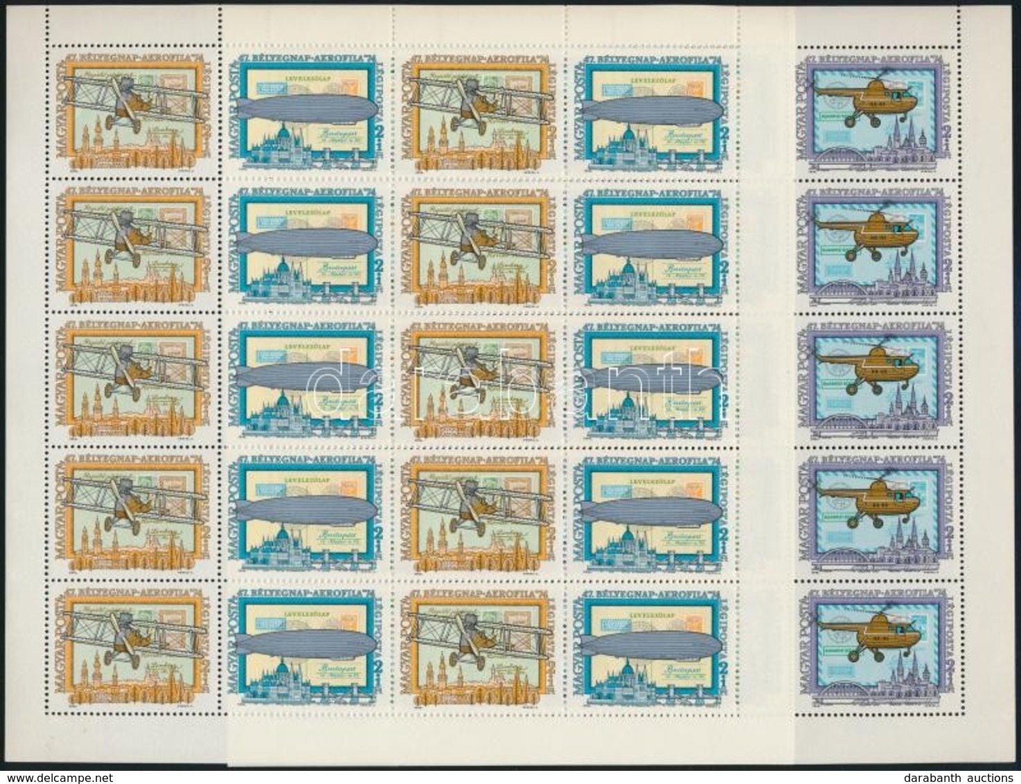 ** 1974 Bélyegnap Aerofila III. Teljes ívsor (20.000) (ívszéli Ránc / Crease On Margin) - Other & Unclassified