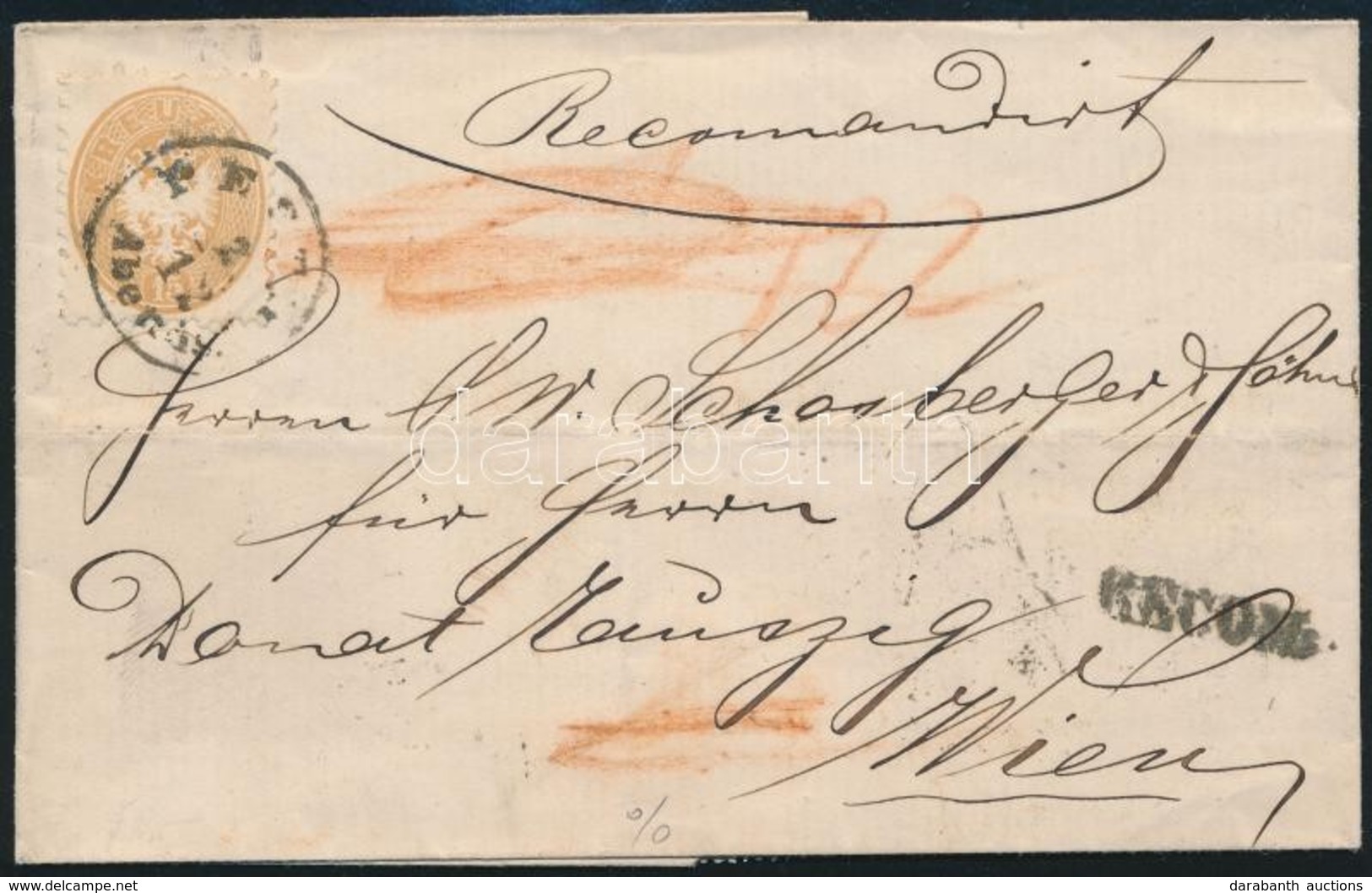 1865 Vegyes Bérmentesítés 1863 10kr + 1864 15kr Ajánlott Levélen 'PESTH Abends' - 'WIEN' - Other & Unclassified