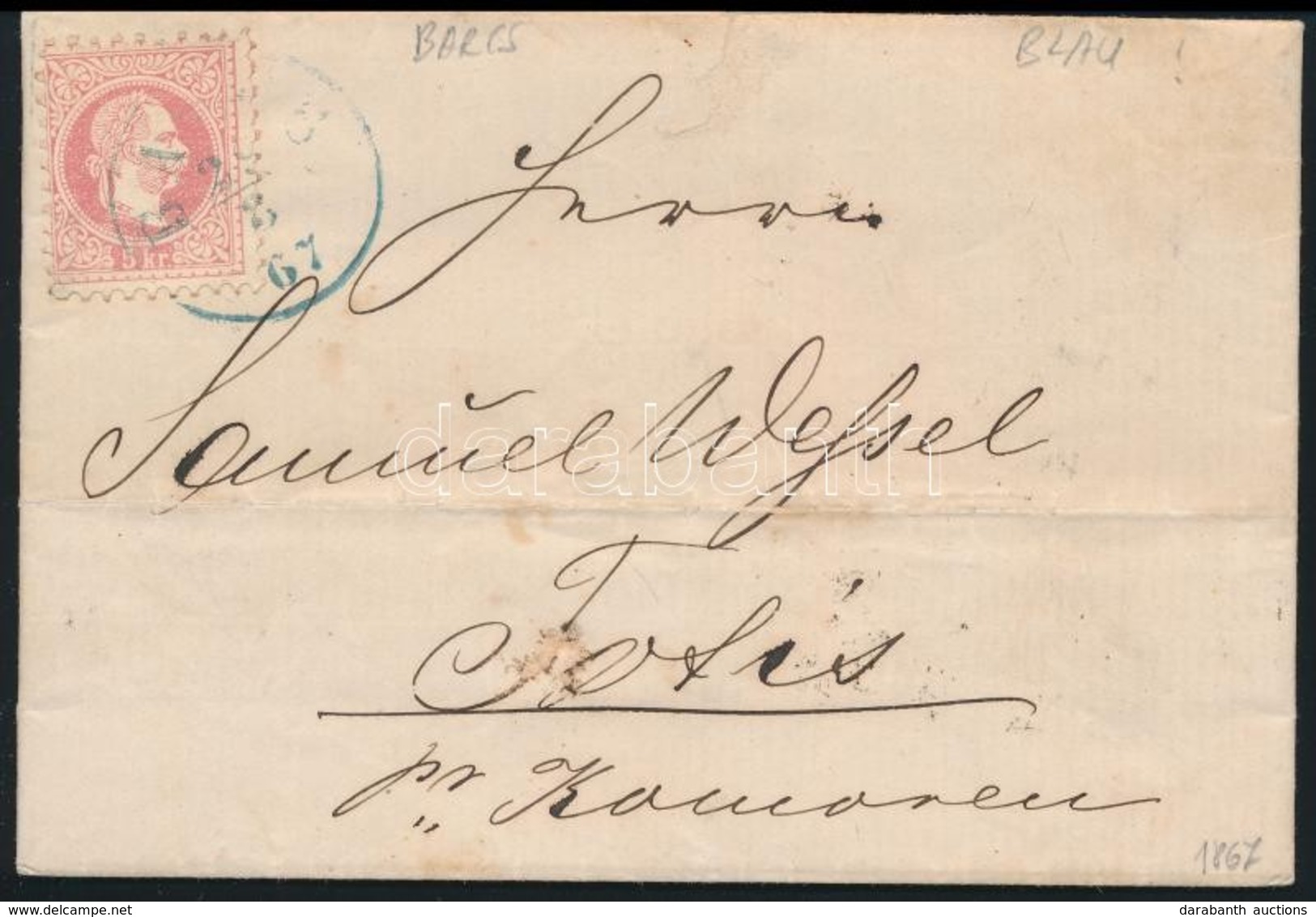 1867 5kr Levélen Kék 'BA(RC)S' (Gudlin 500p) - Altri & Non Classificati