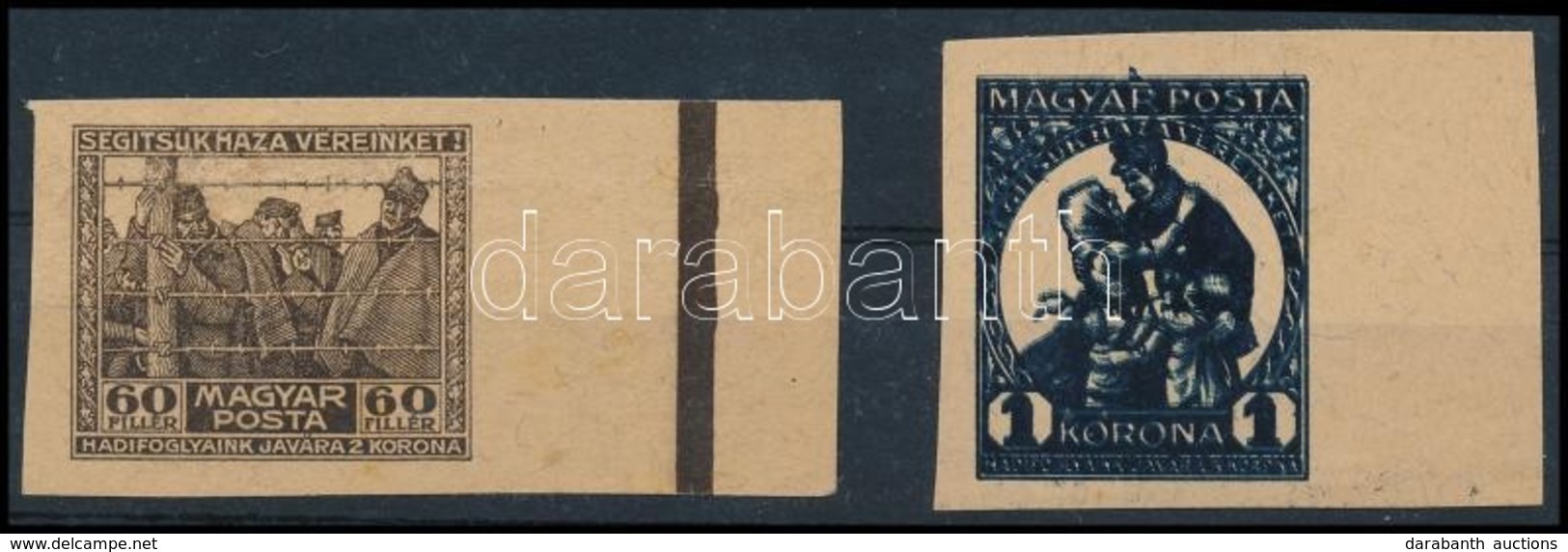 (*) 1920 Hadifogoly 60f és 1K Fogazatlan ívszéli Próbanyomatok, Az 1K Kettős Nyomattal / Mi 313-314 Imperforate Margin P - Other & Unclassified