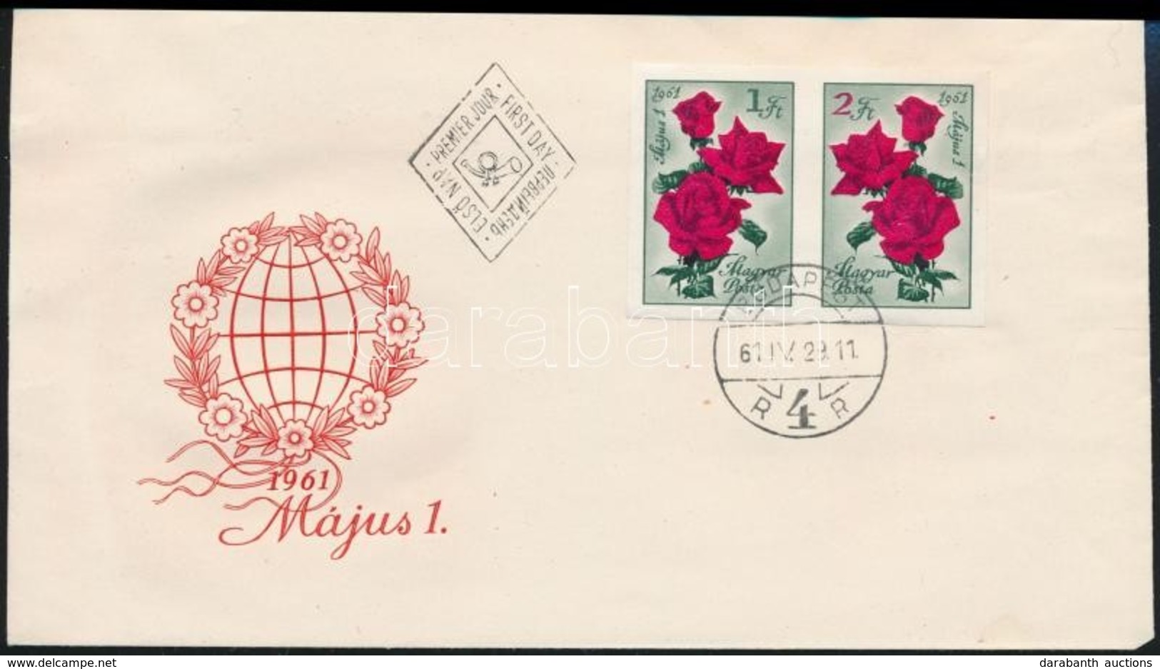 1961 Május 1. Vágott Pár FDC-n (4.000) - Sonstige & Ohne Zuordnung