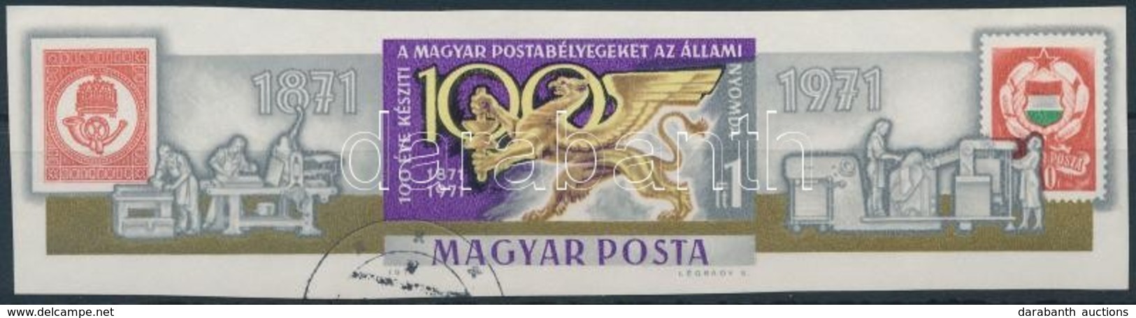 O 1971 100 éve Készít Magyar Bélyegeket Az Állami Nyomda Vágott Hármascsík (3.000) - Altri & Non Classificati