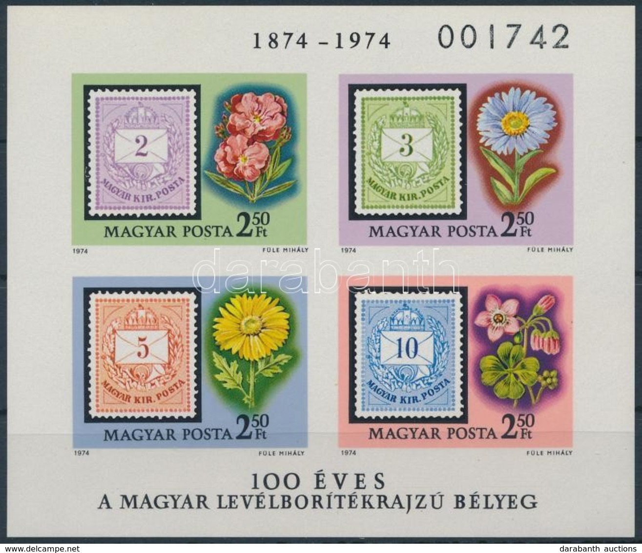 ** 1974 100 éves A Levélborítékrajzú Bélyeg Vágott Blokk (4.000) - Sonstige & Ohne Zuordnung