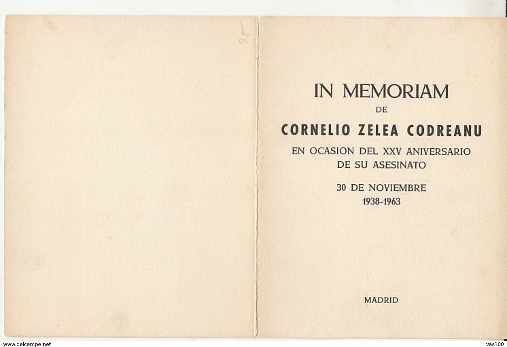 IN MEMORIAM CORNELIU ZELEA CODREANU, IRON GUARD LEADER, BOOKLET, ROMANIAN EXILE IN SPAIN, 1963, ROMANIA - Booklets