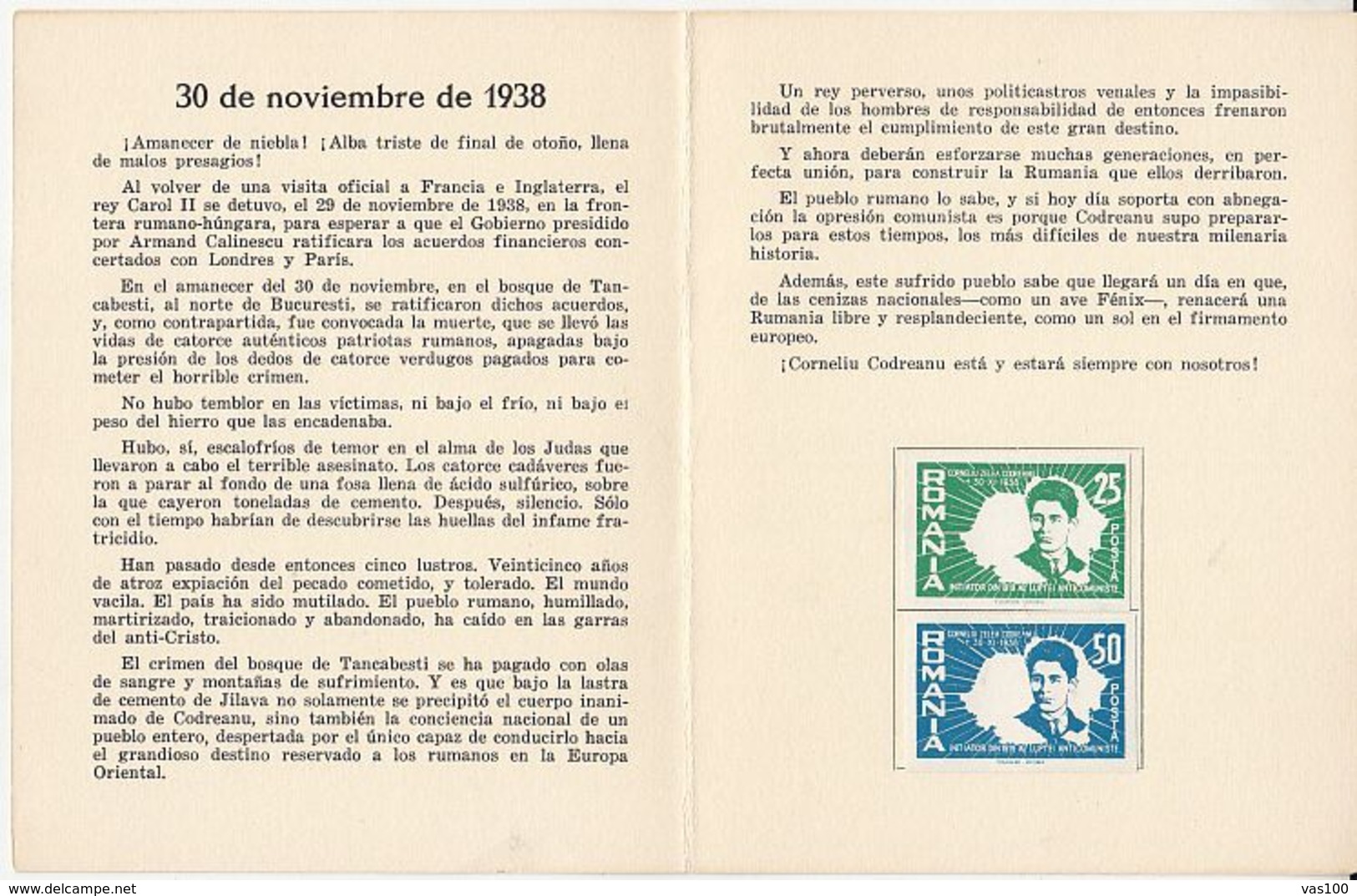 IN MEMORIAM CORNELIU ZELEA CODREANU, IRON GUARD LEADER, BOOKLET, ROMANIAN EXILE IN SPAIN, 1963, ROMANIA - Postzegelboekjes