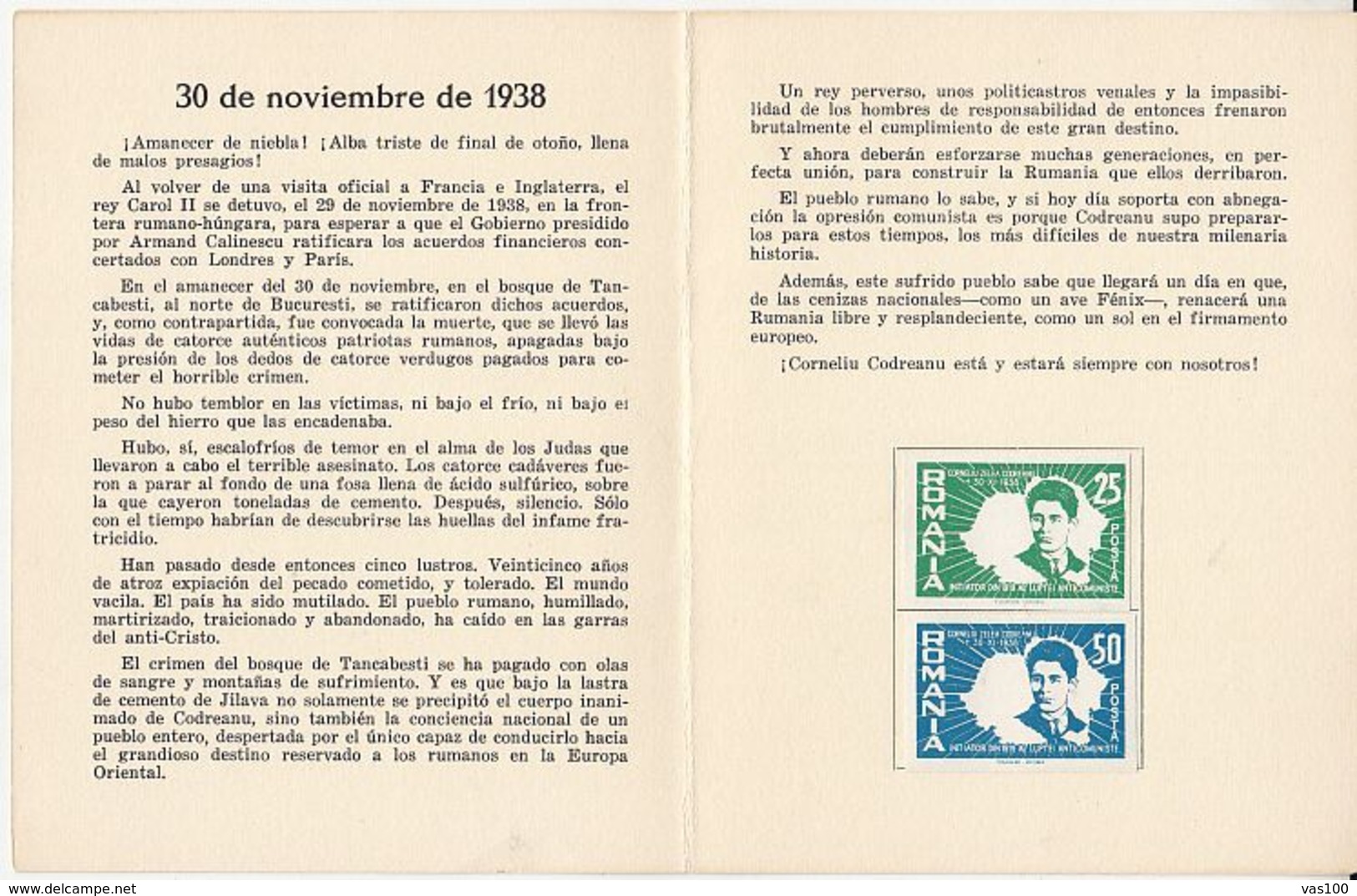 IN MEMORIAM CORNELIU ZELEA CODREANU, IRON GUARD LEADER, BOOKLET, ROMANIAN EXILE IN SPAIN, 1963, ROMANIA - Carnets