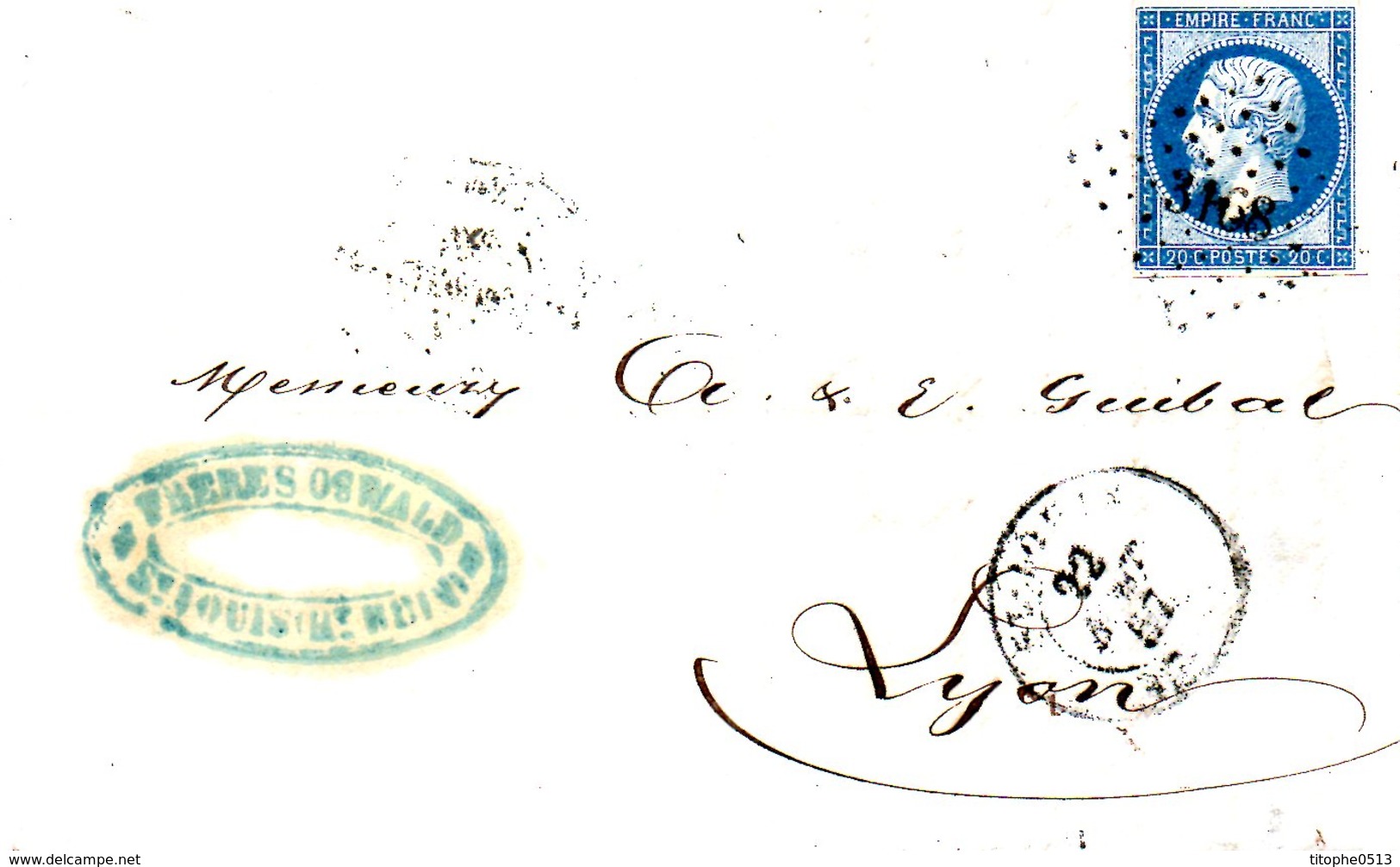 FRANCE. N°14A Sur Lettre De 1857. De Saint-Louis à Destination De Lyon. - 1853-1860 Napoleon III