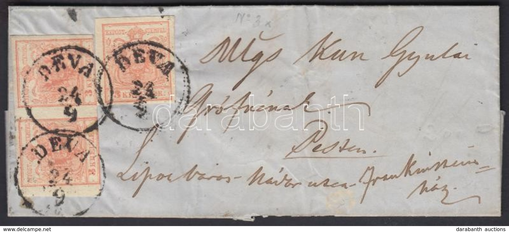 1853 3kr HP Pár + 1 Bélyeg Levélen / Pair + 1 Stamp On Cover 'DEVA' - 'ARAD' -'PESTH' - Other & Unclassified