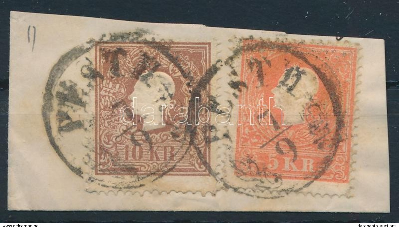 1858 5kr + 10kr Kivágáson 'PESTH' - Sonstige & Ohne Zuordnung