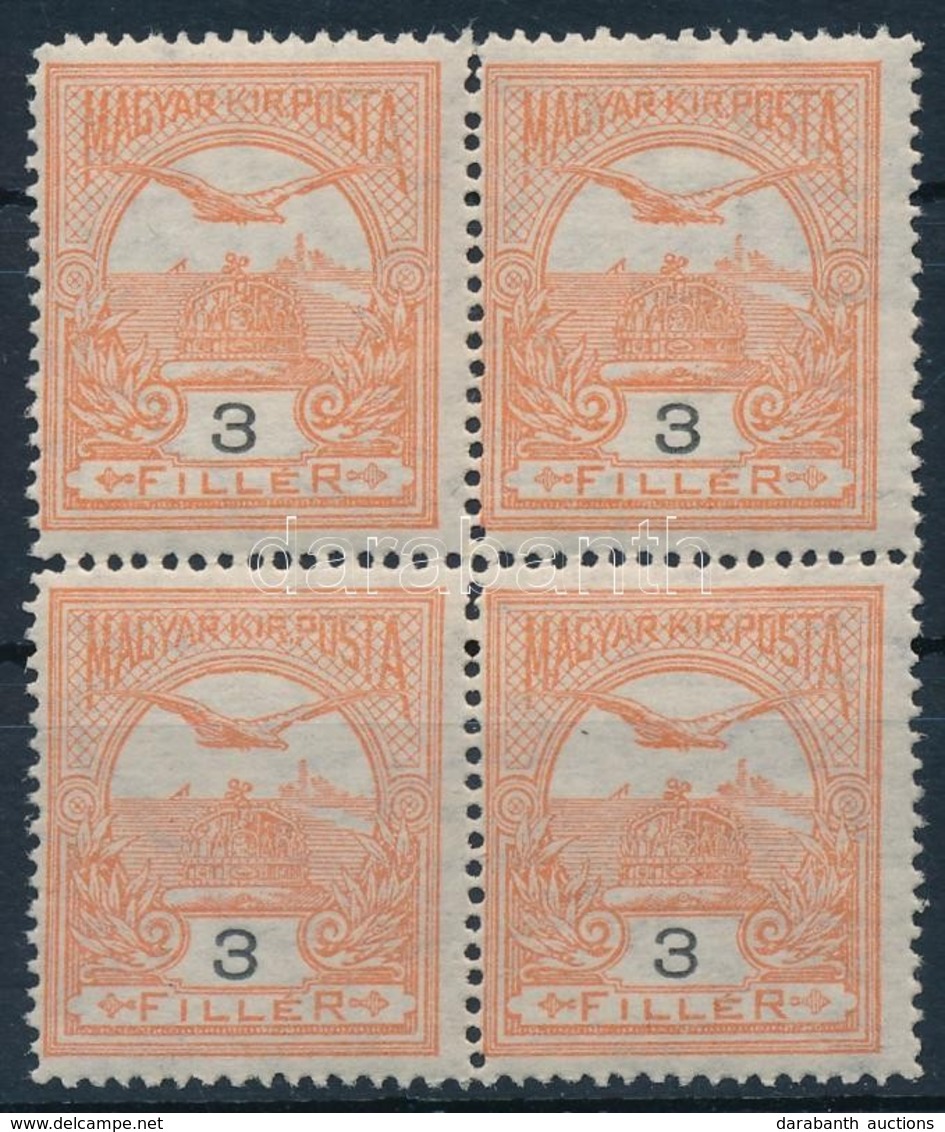 ** 1913 Turul 3f Négyestömb, Benne II. Típusú Bélyeg - Other & Unclassified