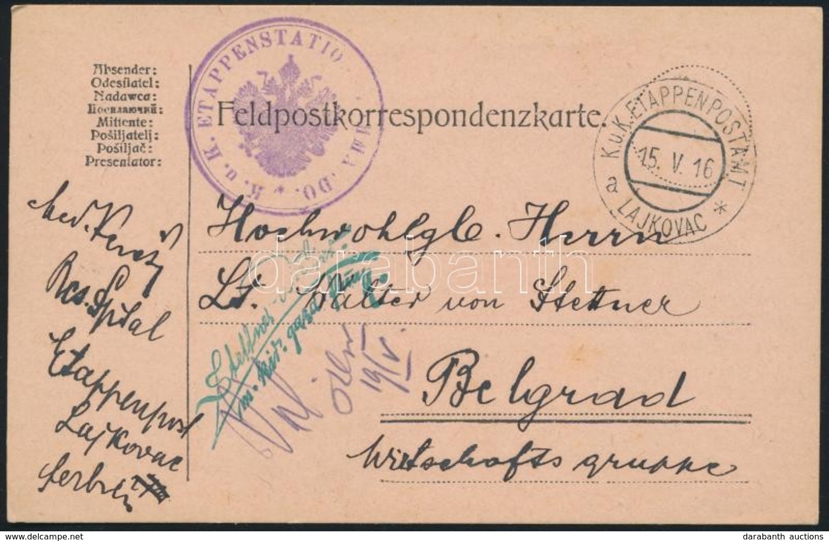 1916 Tábori Posta Levelezőlap / Field Postcard 'EP LAJKOVAC A' - Other & Unclassified