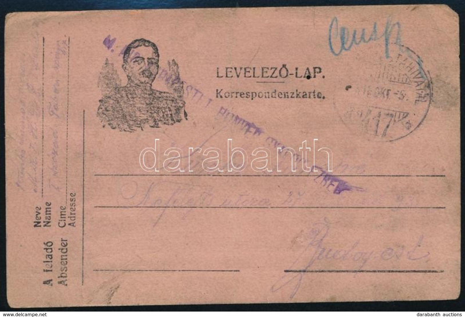 1918 Tábori Posta Levelezőlap 'M.kir. Budapesti 1. Honvéd Gyalogezred' + 'TP 417 B' - Other & Unclassified