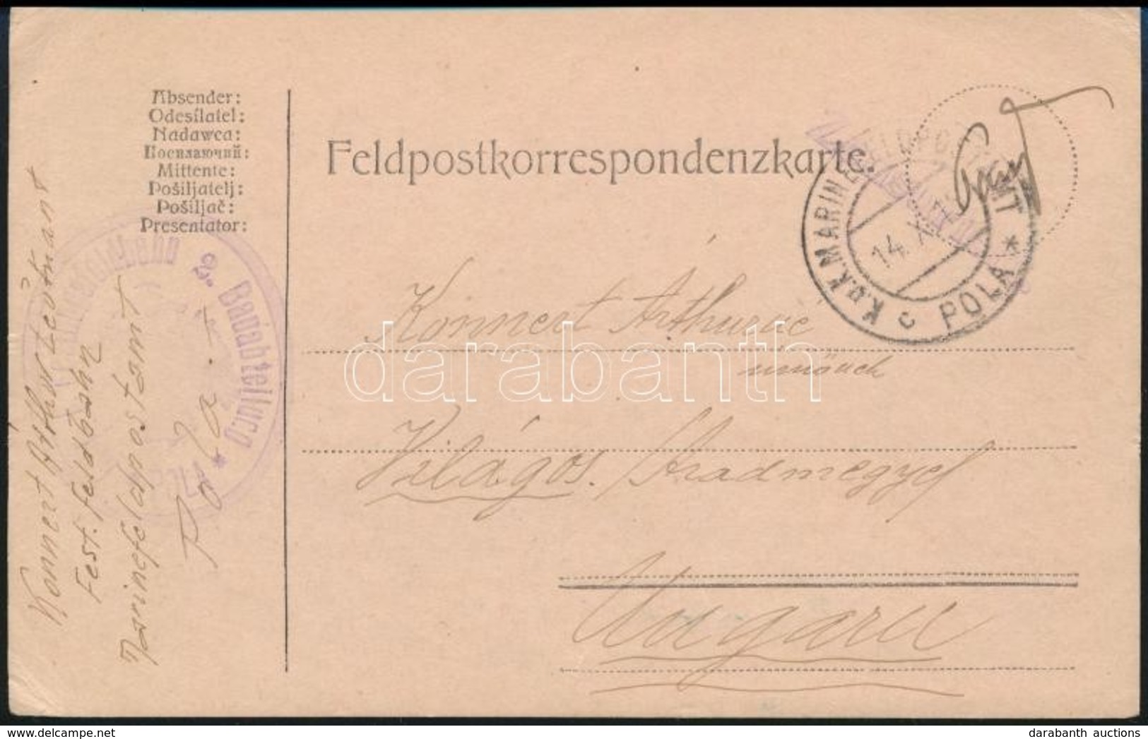 1915 Tábori Lap 'KuK Festungsfeldbahn 2. Bauabteilung POLA' + 'MFP POLA C' - Other & Unclassified
