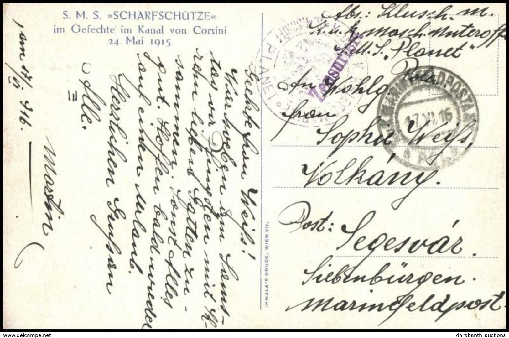 1916 Képeslap Haditengerészeti Postával / Navy Mail Postcard 'S.M.S. PLANET' - Other & Unclassified