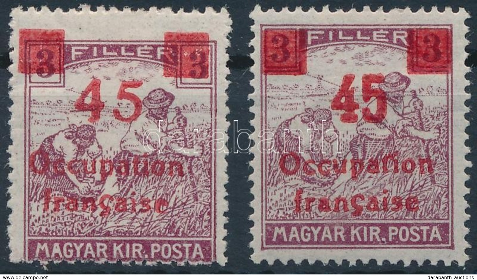 * Arad 1919 2 Db Arató 45/2f Keskeny és Széles Felülnyomással (30.000) - Other & Unclassified