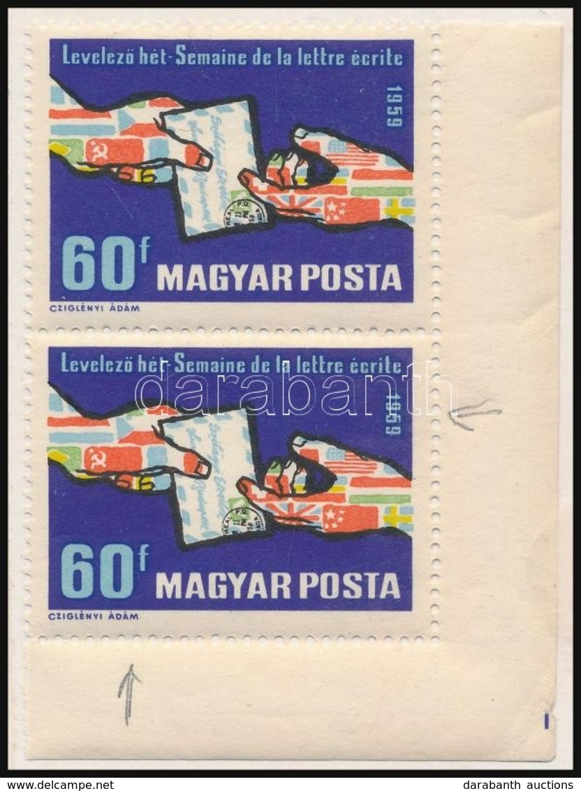 O 1959 Levelezőhét ívsarki Pár, Az Alsó Bélyegen 'kék Folt A Cseh Zászlón' Tévnyomat - Otros & Sin Clasificación