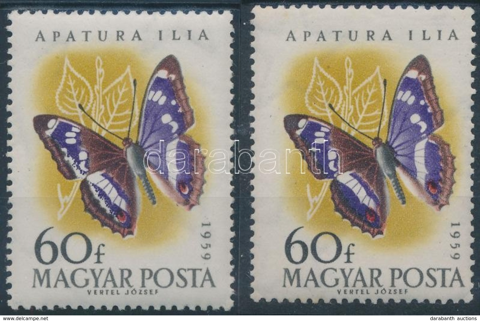 ** 1959 Lepke 60f Lemezhibás Bélyeg + Támpéldány - Other & Unclassified