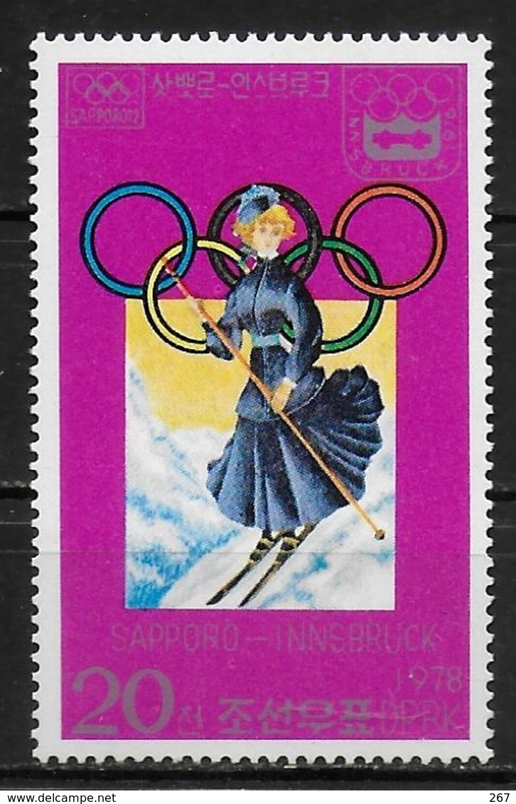 COREE DU NORD   N°1441E  * *   Jo 1976   Ski - Ski