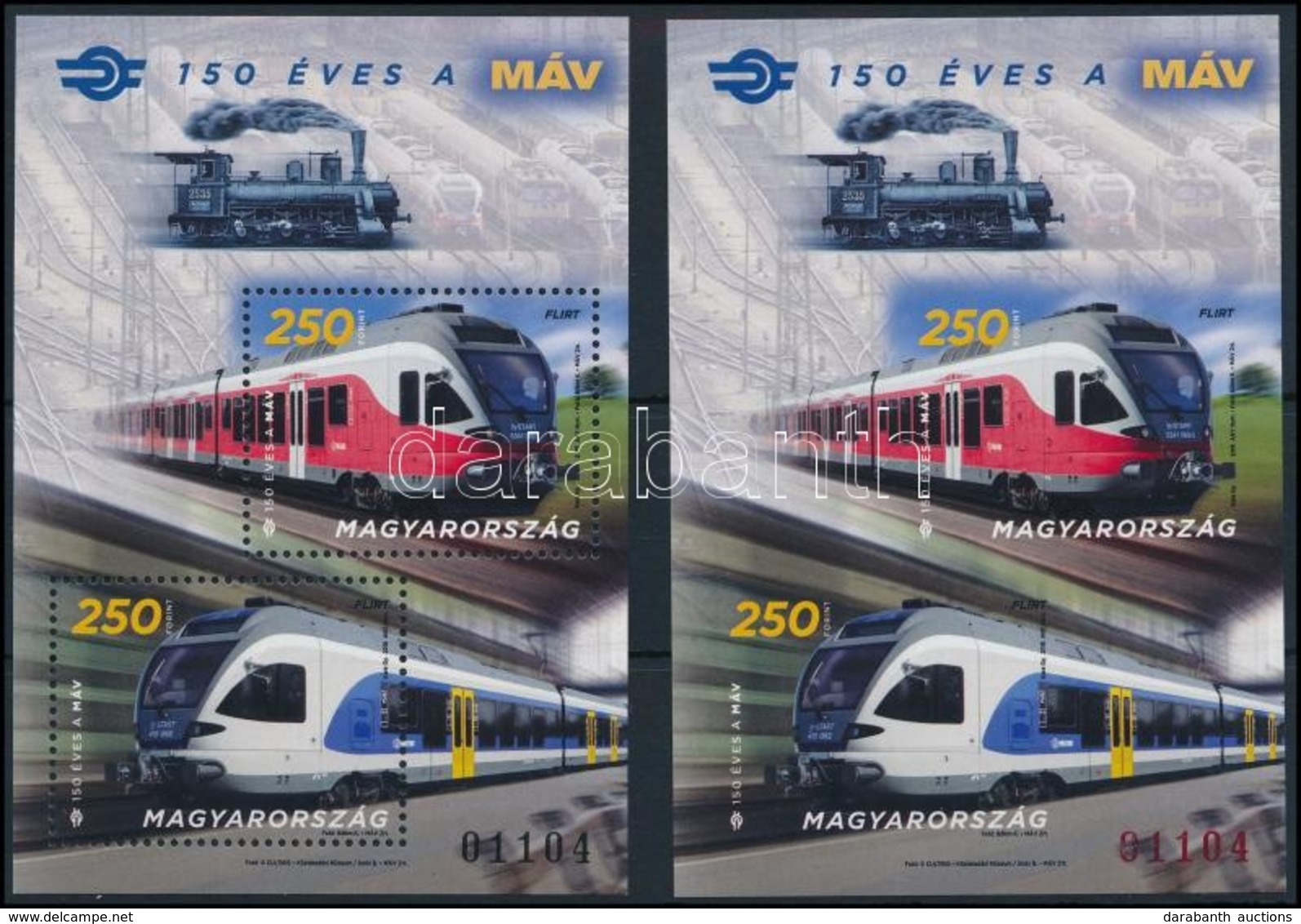 ** 2018 150 éves A MÁV Fogazott és Vágott Blokk Azonos Sorszámmal / Hungarian State Railways Perforated + Imperforate Bl - Altri & Non Classificati